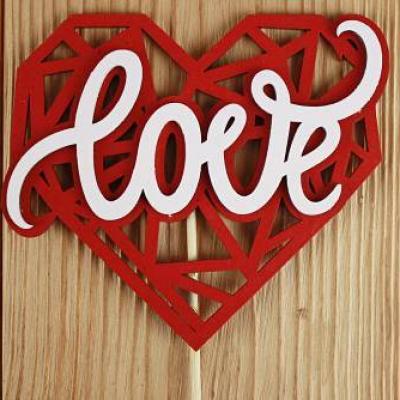Топпер деревянный Love на сердце геометрия (12.2*30) Красный 153541